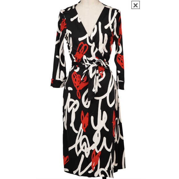 DIANE VON FURSTENBERG New Julian Two Silk Jersey Wrap Graffiti Print Dress  - 6 - www.rajagirimanappuram.com